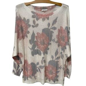 Sioni | Sweater Floral Print 3/4 Sleeve Dolman Lightweight Open Knit- Large